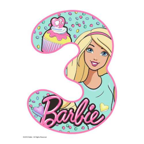 Barbie Number 3 Edible Icing Image - Click Image to Close